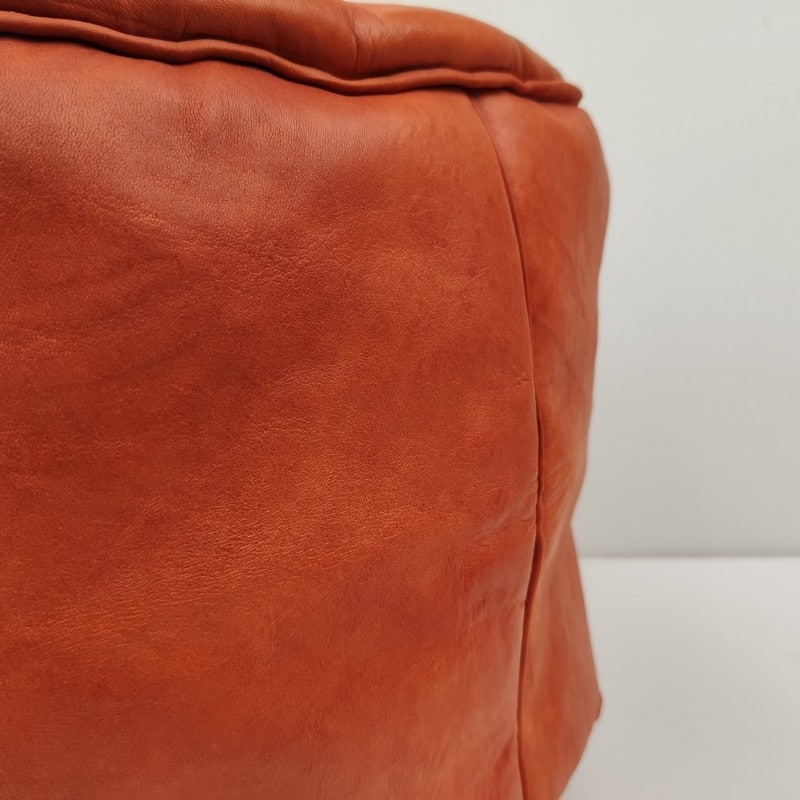 Puff de cuero marroquí Naranja - Imagen 3