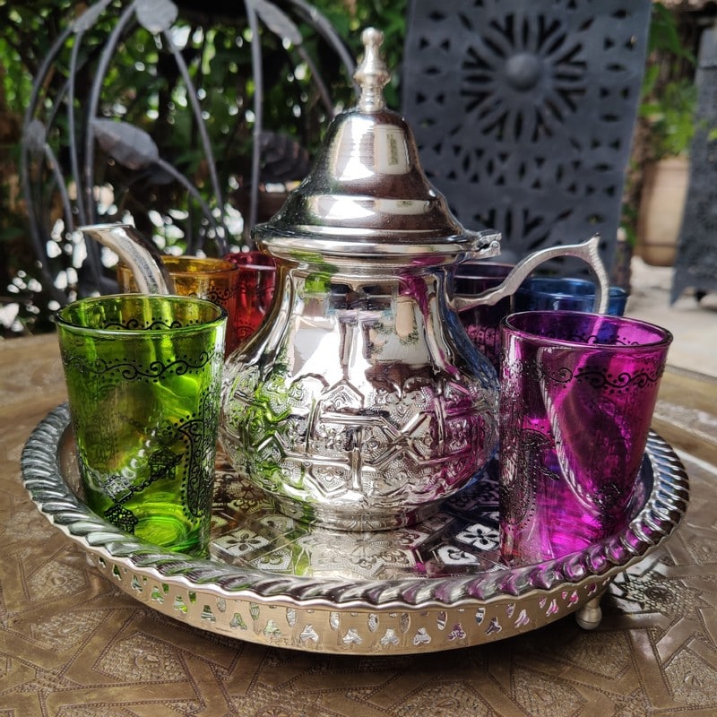 juego de te marroqui ; arabe 3 vasos de cristal,1 tetera, 1