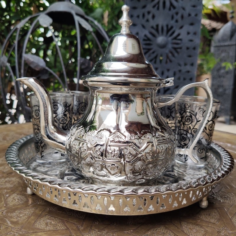 Juego de té marroquí mediano Ouarzazate - Artesanía Árabe