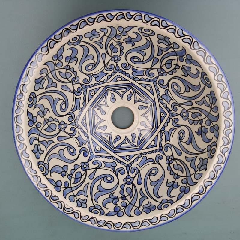lavabo de cerámica marroquí pintado azul