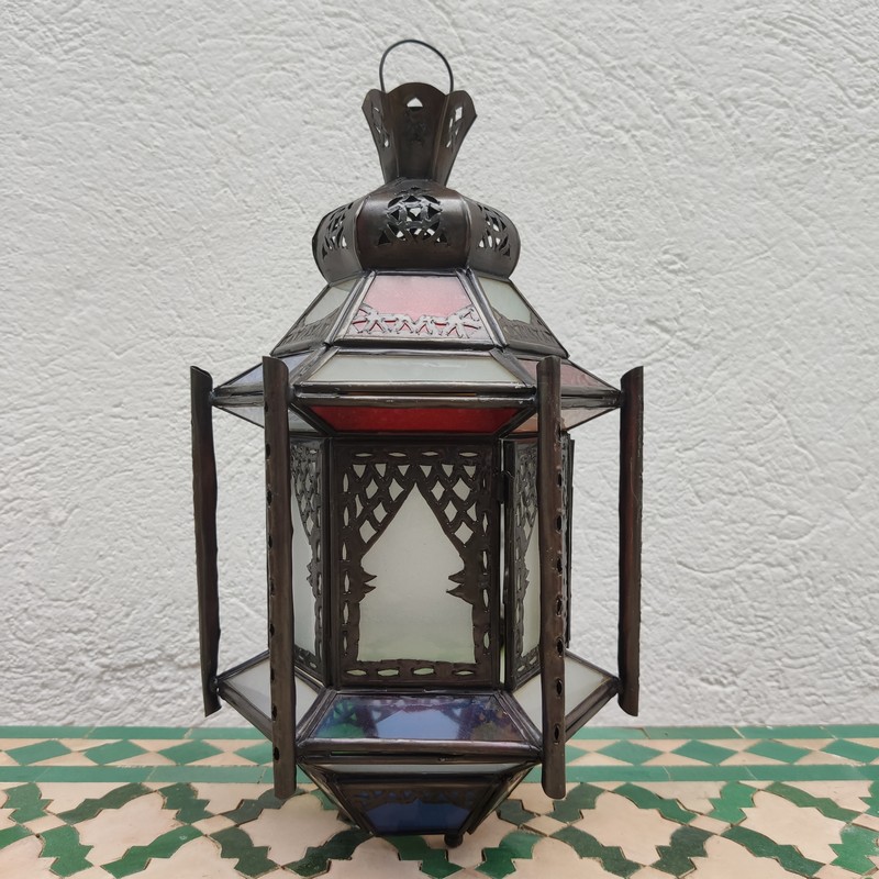 farol marroquí rústico de cristal
