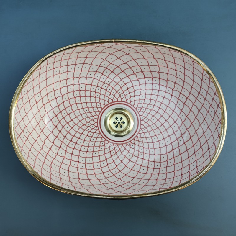 Lavabo de cerámica marroquí sobre encimera Ovalado Sahara